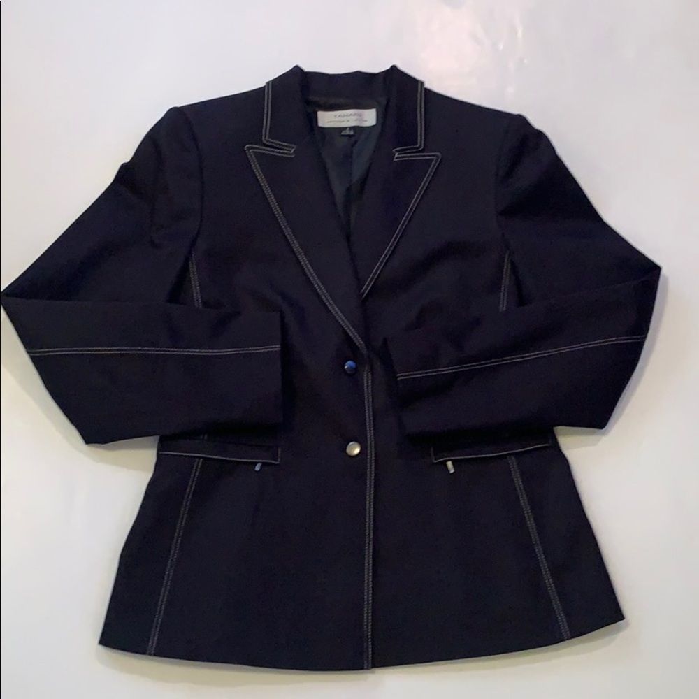Tahari Black Blazer with Contrast Topstitching